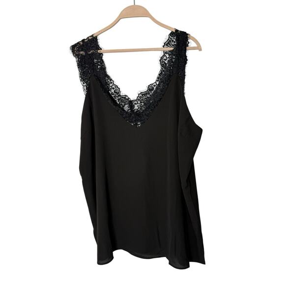 Umgee Tops - Umgee USA Tank Top Blouse w/ Eyelash Lace Trim Black Plus size 2XL new
